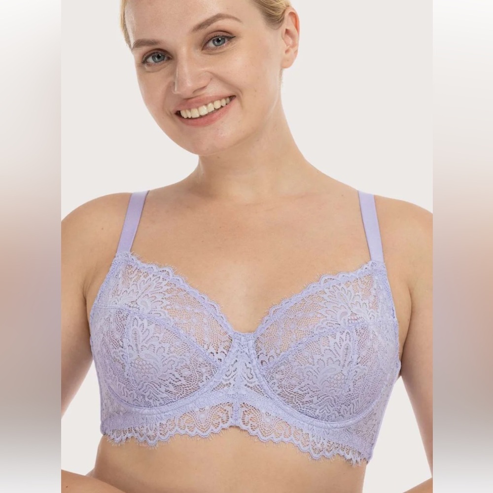 New HSIA Size 46D light purple Unlined Lace T-Shirt Underwire Bra